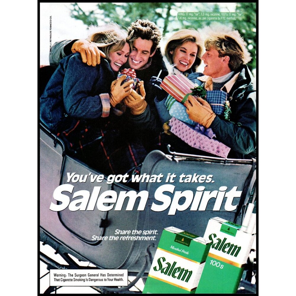 1984 Salem Cigarettes Vintage Print Ad Christmas Presents Sleigh Ride Wall Art